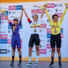 La manizaleña Diana Carolina Peñuela (centro), del equipo DNA Pro Cycling, tuvo un registro de 41 minutos y 32 segundos en la prueba contrarreloj individual del Campeonato Nacional de Ciclismo, que se corre en Boyacá.