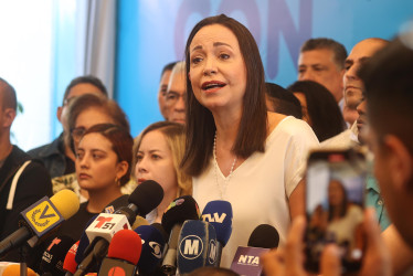 La exdiputada María Corina Machado habla durante una rueda de prensa en Caracas (Venezuela).