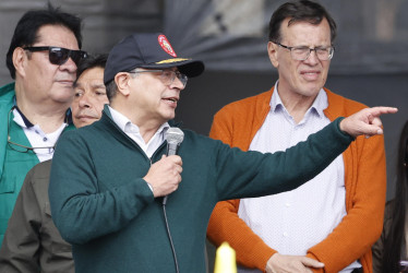  El presidente, Gustavo Petro, este miércoles en la Plaza de Bolívar de Bogotá.