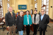 César Augusto Ramírez, María Doralba Arias Orozco, gestora Social Aguadas; María Galeano, María Emma Gómez y Javier Sánchez Cardona.