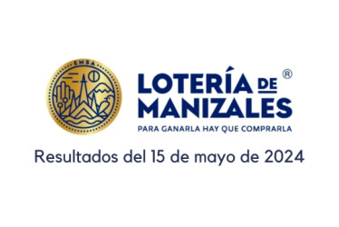 Logo de la Lotería de Manizales. Debajo dice "resultados del 15 de mayo de 2024"