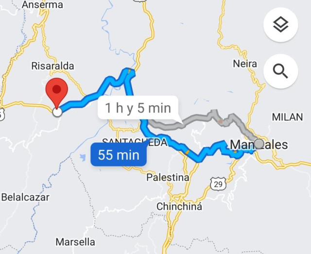 Distancia de la vereda La Paz Alta con respecto a Manizales, capital de Caldas