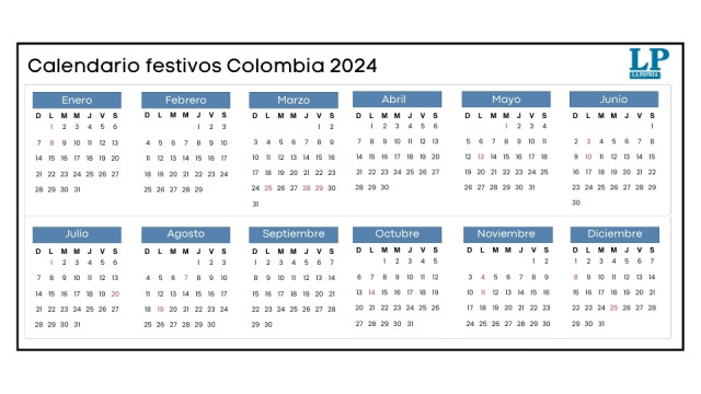 Calendario de festivos Colombia 2024