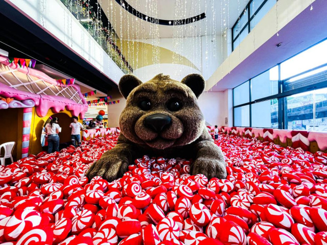 Fotos | Luis Trejos | LA PATRIA  Las luces, la fauna y diferentes figuras hacen parte de esta puesta en escena navideña, como este oso gigante en el cual los niños pueden jugar.