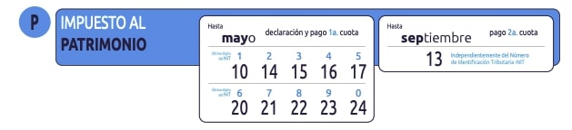 Calendario de pago de impuestos al patrimonio