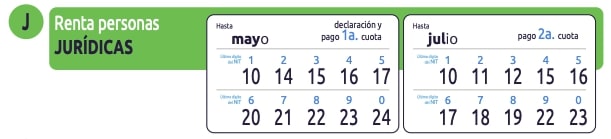 Calendario de pago de impuesto a la renta de personas juridicas