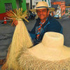 Jorge Albeiro Franco trabaja recogiendo cogollos de iraca desde hace 30 años. Ayer llegó con un bulto para vender a las tejedoras.