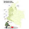 Mapa discriminado por los departamentos donde más masacres contra líderes sociales hubo en el 2022.