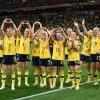Las jugadoras de Suecia celebran ganar el partido por el tercer lugar de la Copa Mundial Femenina de la FIFA 2023 entre Suecia y Australia, en Brisbane, Australia.