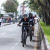 Ciclistas este jueves durante el Día sin carro y sin moto obligatorio en Manizales. 