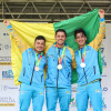 De izquierda a derecha, los caldenses Steven Ceballos (bronce), Rafael Gutiérrez (oro) y Camilo Sánchez (plata). 