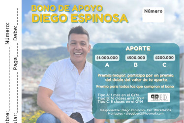 El precandidato a la Alcaldía de Manizales Diego Espinosa, apodado el Ninja, busca recursos con bonos de apoyo para financiar su campaña.