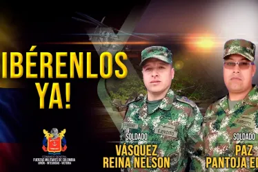 Soldados Nelson Vásquez Reina y Edwer Paz Pantoja, secuestrados por las disidencias de las Farc.