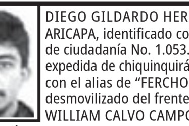 Diego Gildardo Hernández Aricapa, alias Fercho o Ferney, exintegrante del frente Óscar William Calvo 
