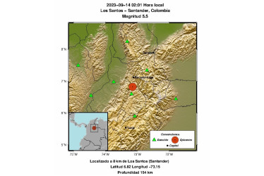 Boletín del Servicio Geológico Colombiano sobre sismo este 14 de septiembre en Los Santos (Santander).