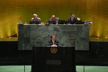 El presidente, Gustavo Petro, durante su intervención en la Asamblea General de la ONU. 