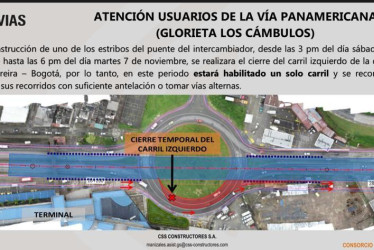 Este es el cierre vial que programó el Invías del 3 al 7 de noviembre por las obras del Intercambiador Vial de Los Cámbulos.