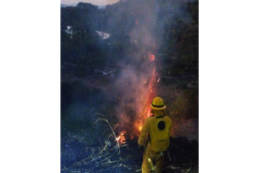 Dos horas demoraron los bomberos de Chinchiná en sofocar un incendio de capa vegetal de grandes proporciones que se registró en la tarde de este martes, en el sector de La Carrilera del barrio La Isla.