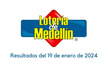 Logo de la Lotería de Medellín con un texto abajo que dice "Resultados del 19 de enero de 2024"