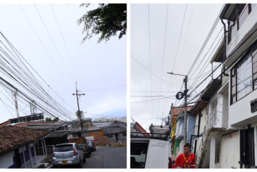 A la izquierda, como estaban los cables antes. A la derecha, como luce el sector ahora; personal de Claro desmontó parte del cableado que molestaba a los residentes.