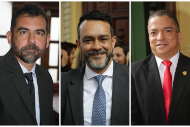 El Partido Liberal obtuvo tres escaños en la Asamblea de Caldas para el actual período constitucional. De izquierda a derecha, los diputados Hernán Alberto Bedoya, Jorge Hernán Aguirre y Óscar Alonso Vargas.